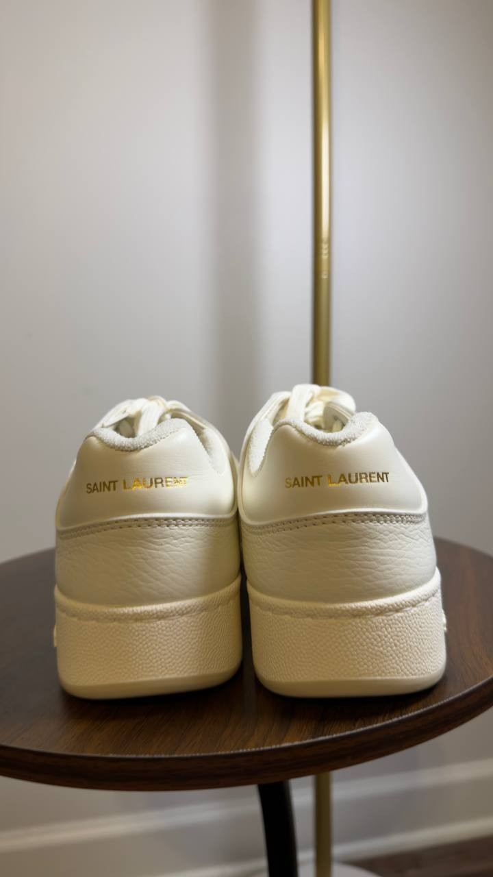 Saint  Laurent  Leather  Sneakers  Black Optic/Coffee White  Size  41  New  $875