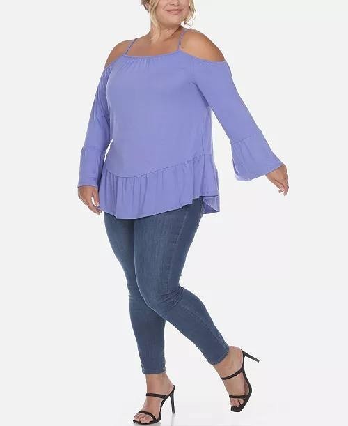 White Mark Women’s Cold Shoulder Ruffle Sleeve Top Purple 1XL $52 NWT