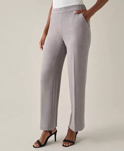 Kasper Pants 1X Heather Grey Pull-On Straight Leg Textured Stretch Career NWT