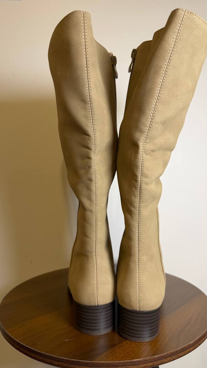 Journee Devri Boots 6.5M Greige Vegan Leather Knee‑High Zip NIB msrp$79.99