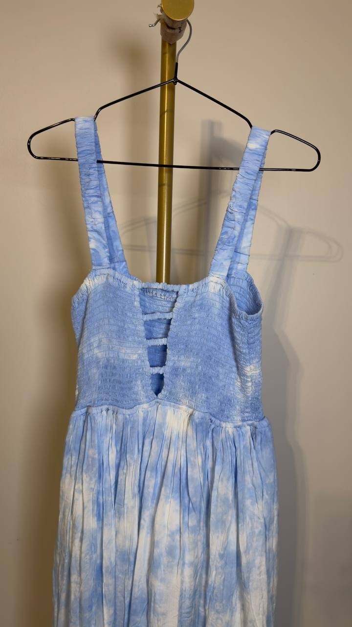 White Mark Smocked Ruffle Maxi Dress Blue S NWT $80