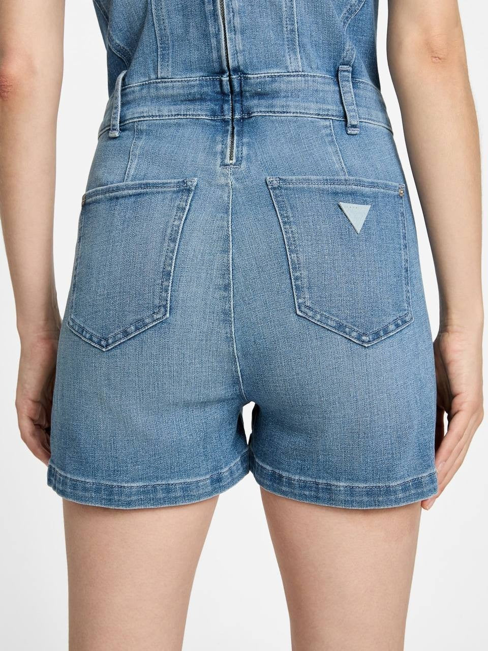 Guess Eco Denim Button‑Front Romper Blue Size L/G NWOT Sustainable Chic msrp$168