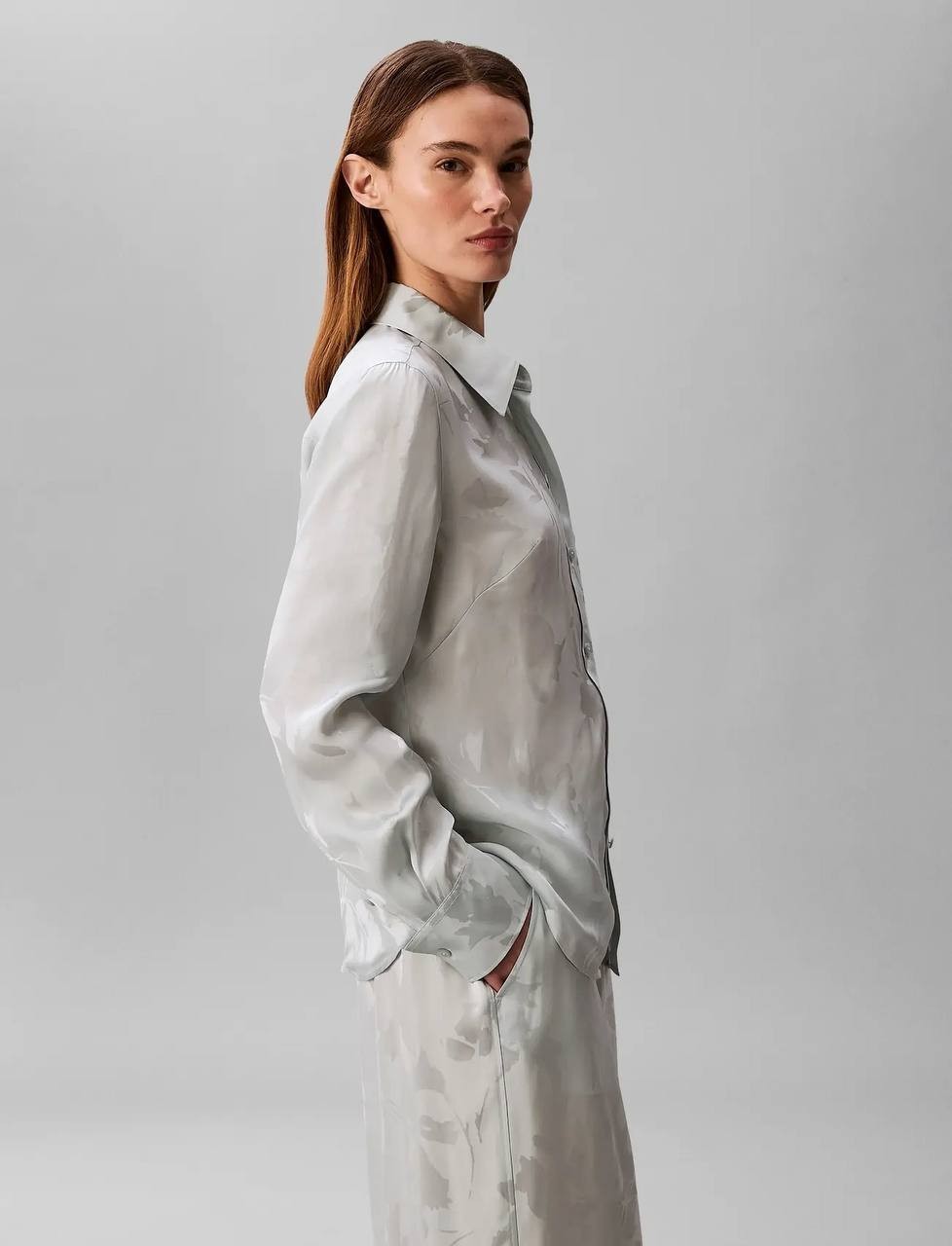 Calvin Klein Women’s Viscose Jacquard Slim Shirt Pale Meadow Floral XL NWT  $149