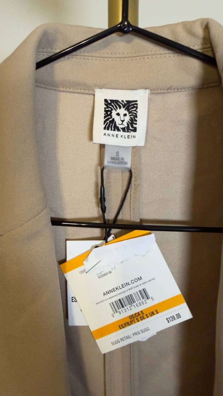 Anne Klein Stretch Crepe Scrunch‑Sleeve Open‑Front Blazer Latte S NWT $139
