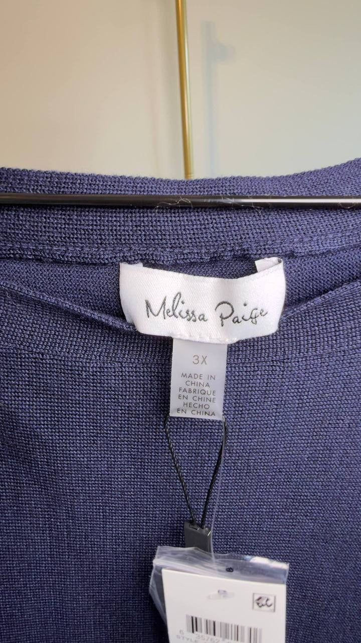 Melissa Paige Textured Button‑Tab Sleeve Top Navy 3X NWT $51.50