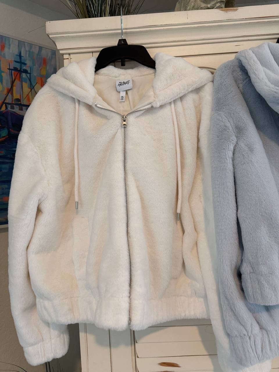 Planet Heart Women’s Cozy Faux Fur Hoodie Jacket, Zip Front, Fleece, Sizes