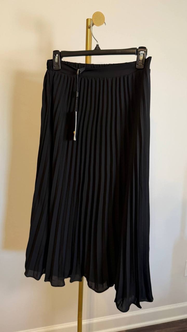 T Tahari Women’s Pull-On Pleated Midi Skirt Black SP $88 NWT