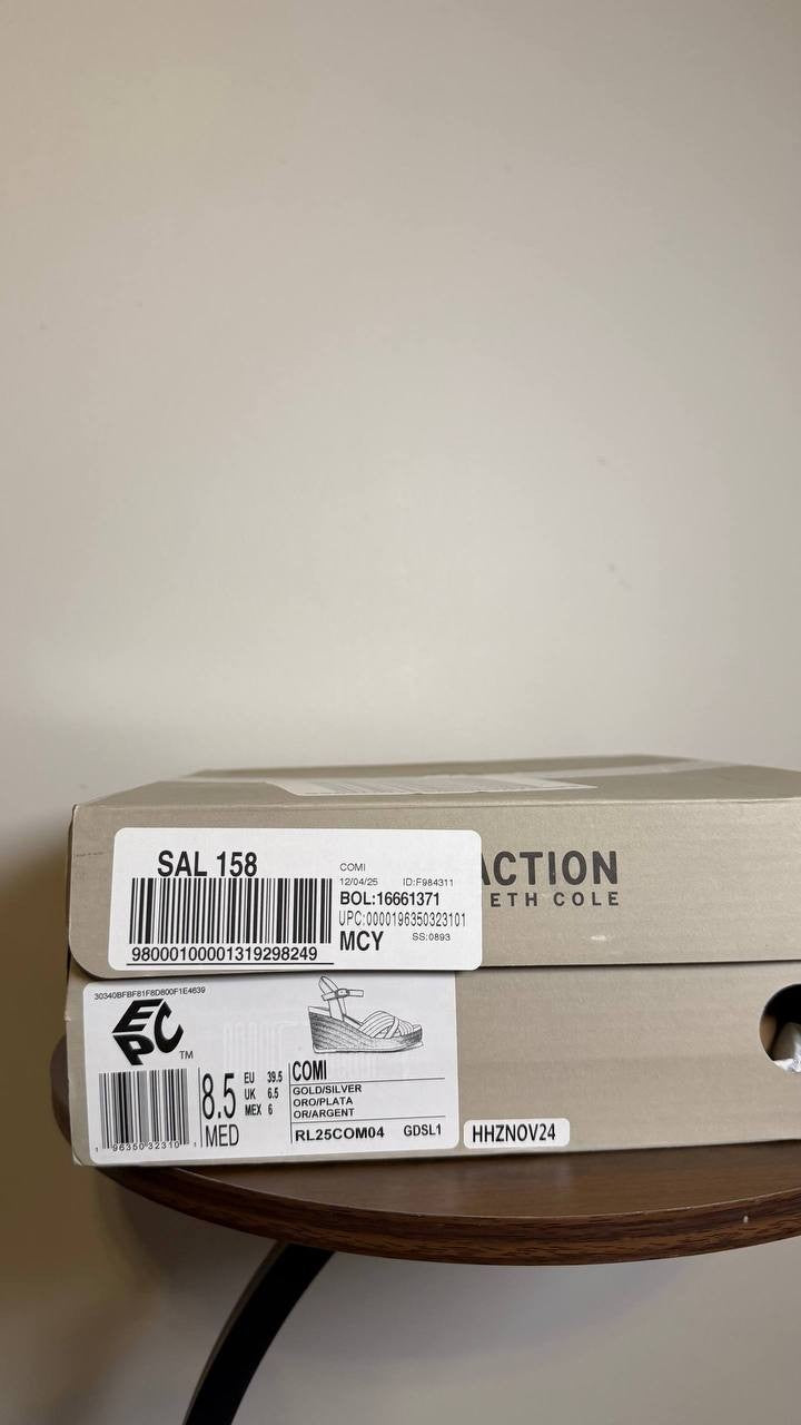 Kenneth Cole Reaction Metallic Wedge Sandals 8.5M New in Box  MSRP 89$