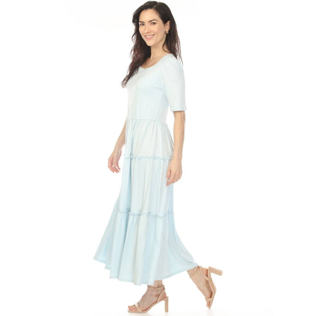 White Mark Women’s Square Neck Tiered Maxi Dress Light Blue XL NWT $86