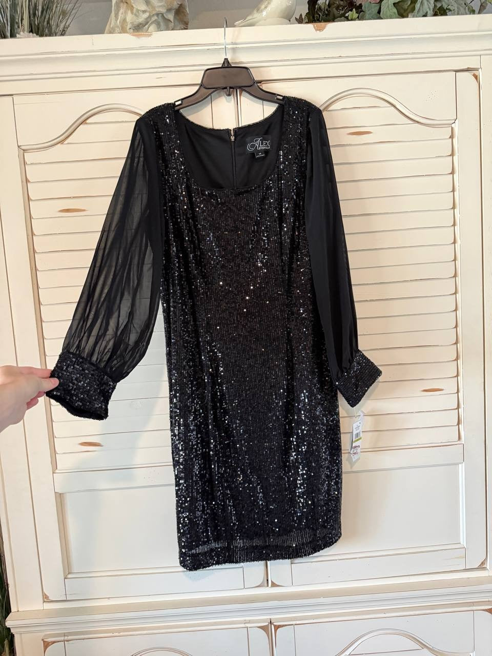 Alex Evenings Sequin Chiffon Cocktail Dress Black Size 14  $199
