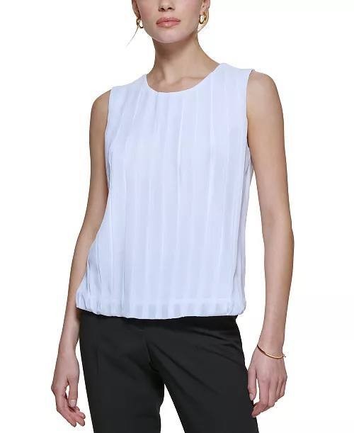 Calvin Klein Women’s Sleeveless Pleated Blouse White M NWOT $69 