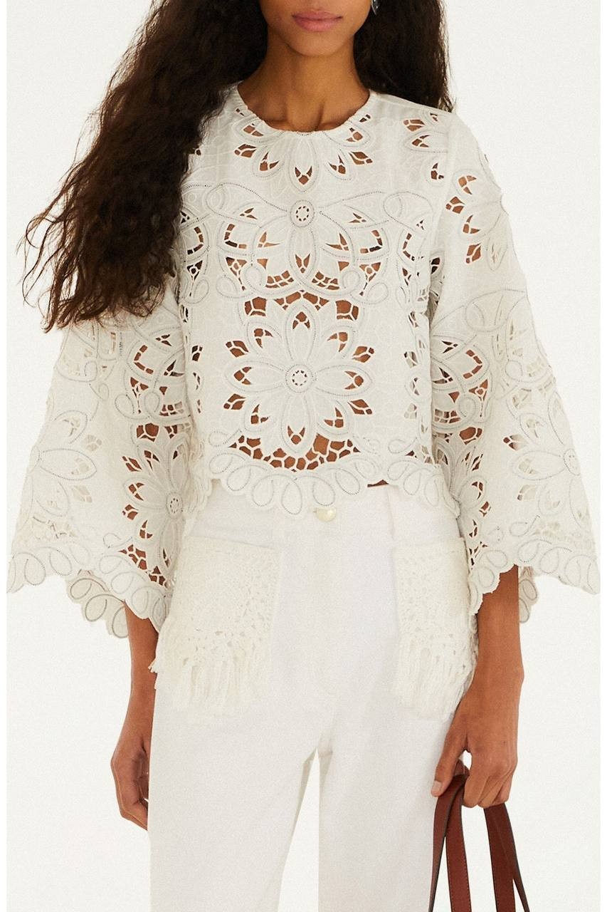 FARM Rio Flowers Richelieu Blouse White XXS NWOT