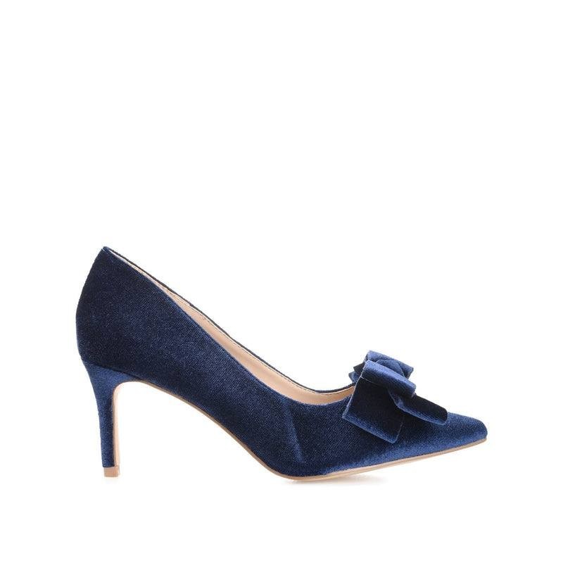 Journee Collection Crystol Pumps 7.5 Navy Velvet Bow Detail NIB