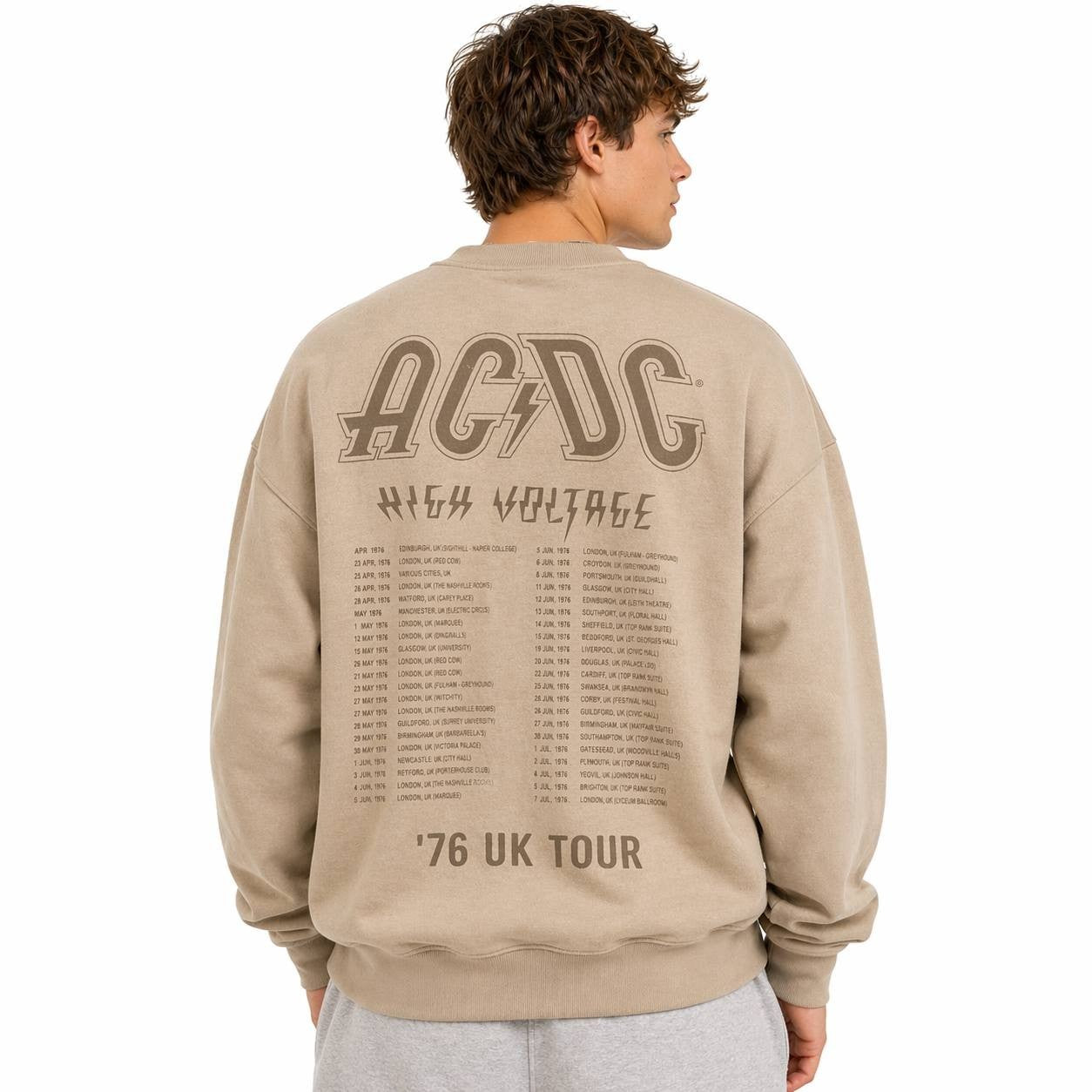 AC/DC High Voltage Graphic Crewneck Sweatshirt Tan M NWOT $46