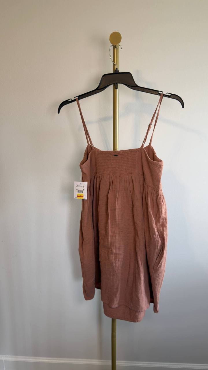 O’Neill Hadia Crinkle Double Gauze Mini Dress Burl Wood Size M NWT $59.50