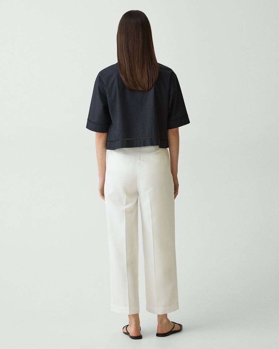 Theory Deep Pleat City Twill Wide‑Leg Pant 0 Ivory NWT $245