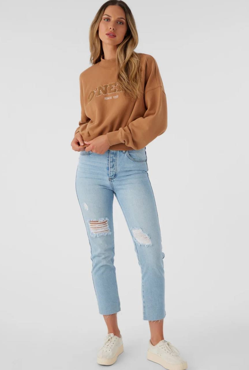 O'Neill Cropped Oversized Sweatshirt Tan Fleece Pullover Women S-L NWT