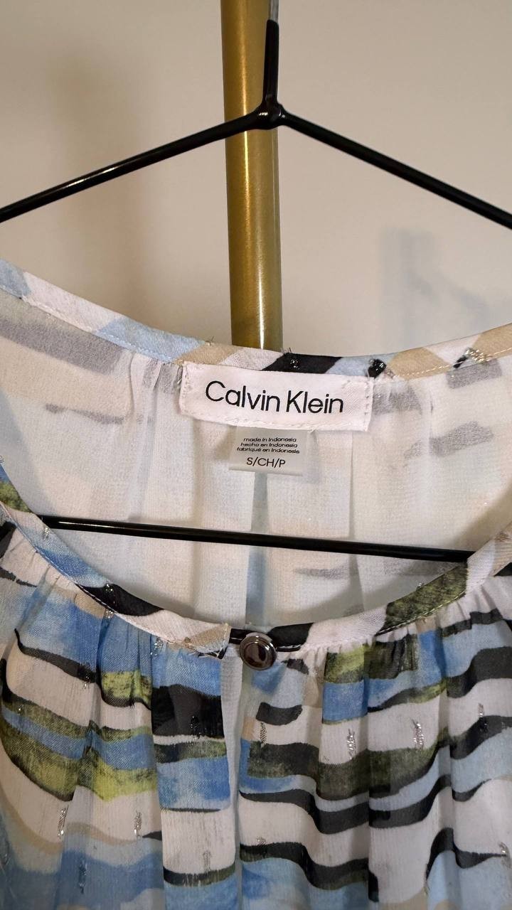 Calvin Klein Women’s Printed Pleated-Neck Sleeveless Top S $59 NWT