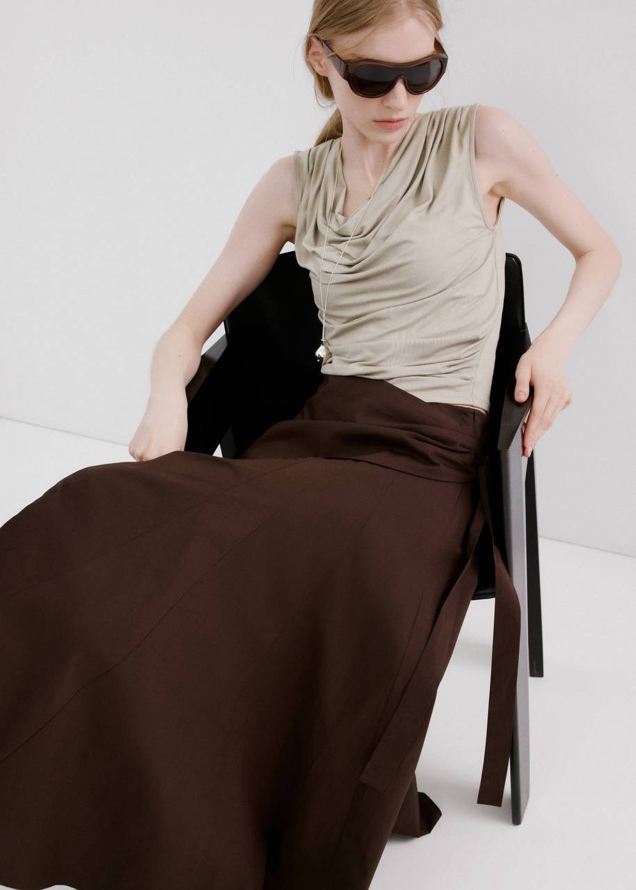 Mango Falda Milos Faux Wrap Cotton Skirt Brown 4 NWT $50