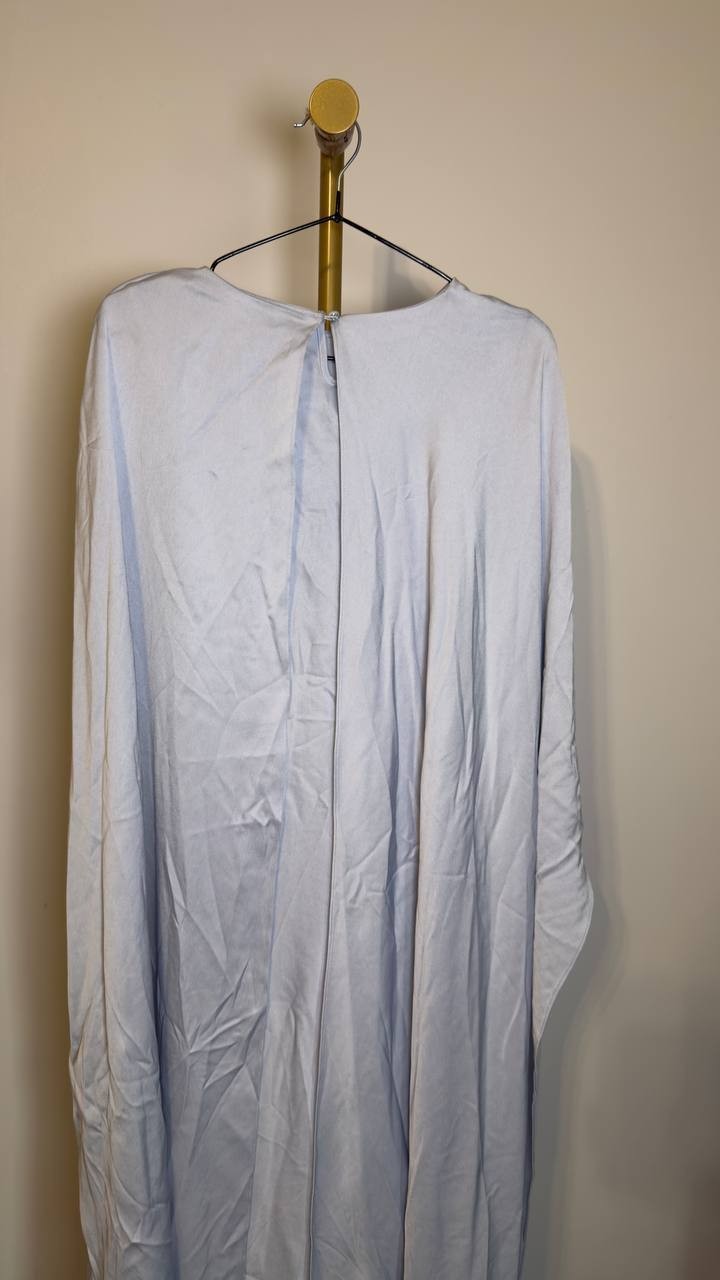 SIMKHAI Women’s Izel Satin Cape Gown Silver 6 Pre‑Owned w/ Tag $398