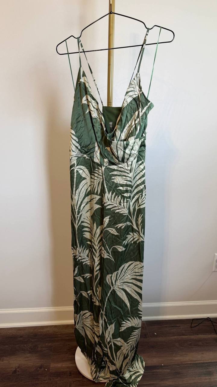 Guess Yasmin Satin Jumpsuit Plunge Surplice Printed Multi SizeL NWOT $178damage