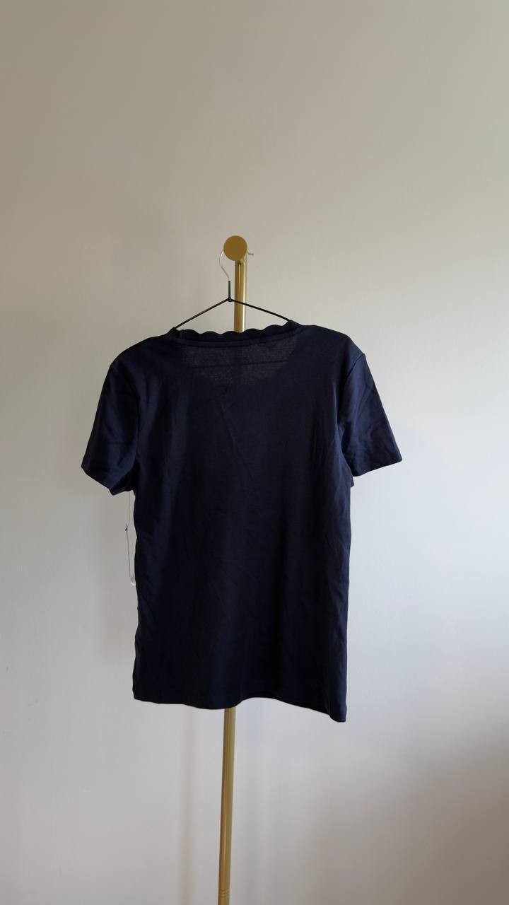 Nautica Scallop‑Trim Cotton Short‑Sleeve T‑Shirt Navy L NWT $39.50