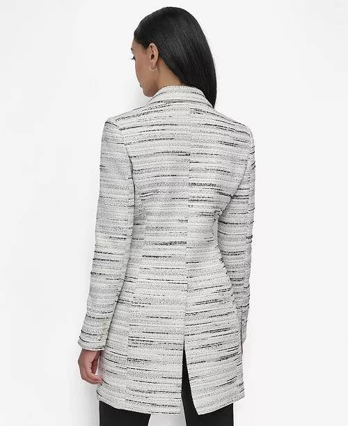 DKNY Women’s White Tweed Notch-Collar One-Button Long Blazer Size 2P NWT $179