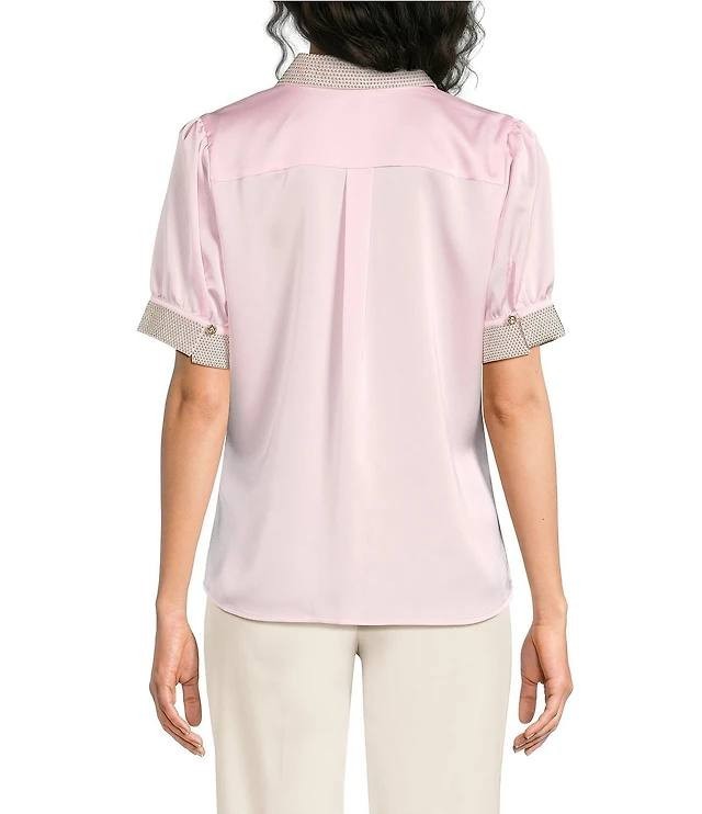 Karl Lagerfeld Paris Satin Stud Beaded Sleeve Blouse Soft Pink L NWOT $109