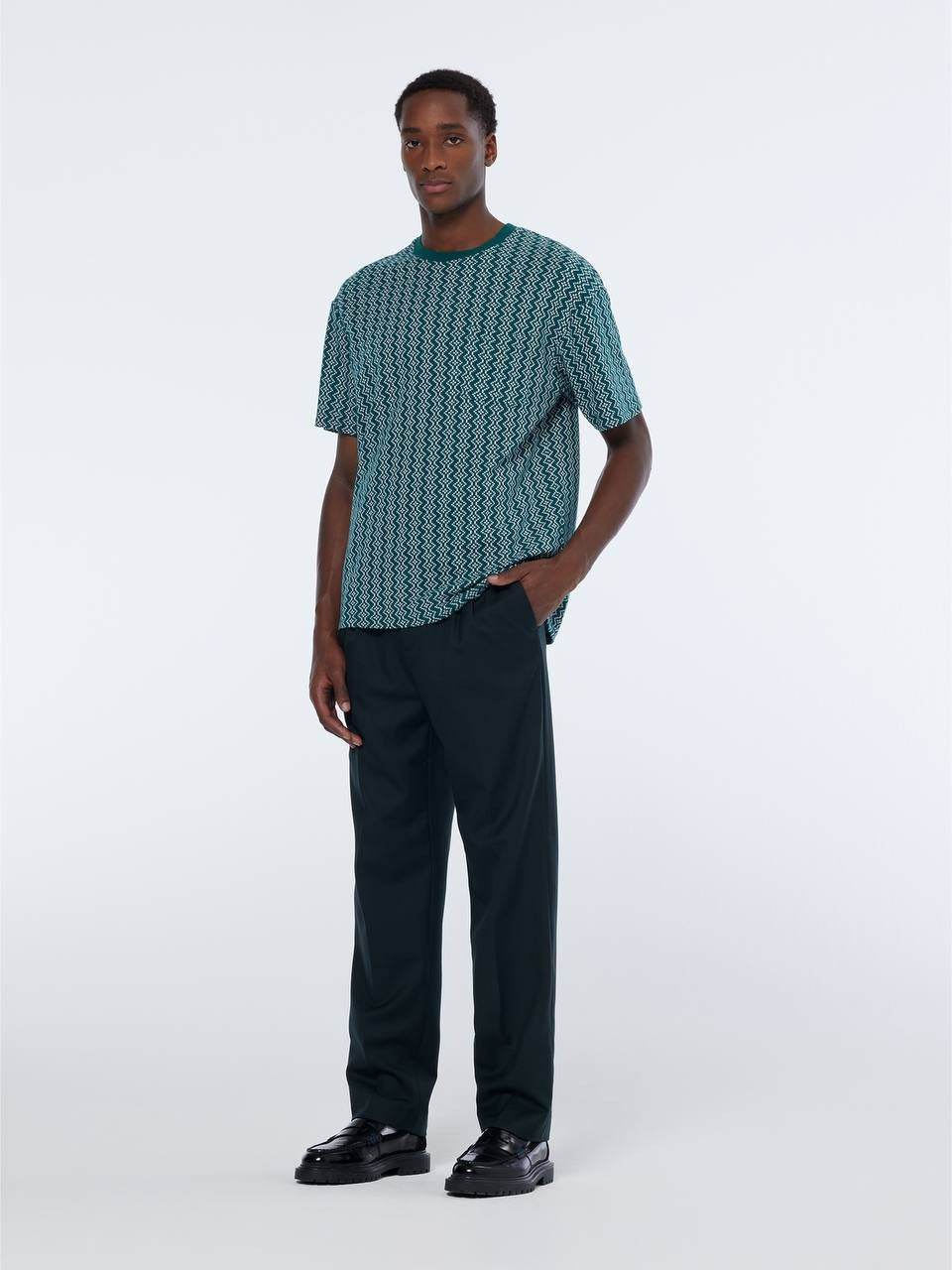 Scotch & Soda Men’s Jacquard Relaxed Fit T‑Shirt Retro Geo Green L $88 NWT