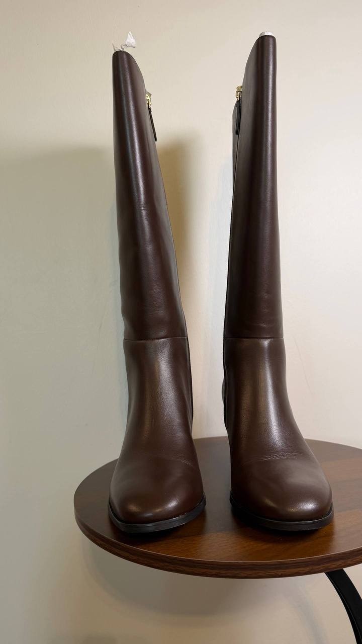 Kate Spade Aimee Boots 8.5B Hot Fudge Leather Tall Almond Toe NIB msrp$348