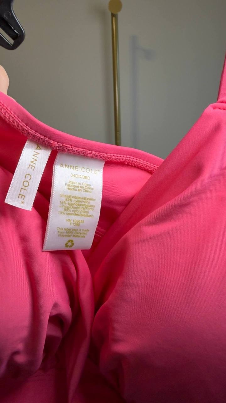 Anne Cole Surplice Underwire Tankini Top Pink 34DD/36D NWT $74