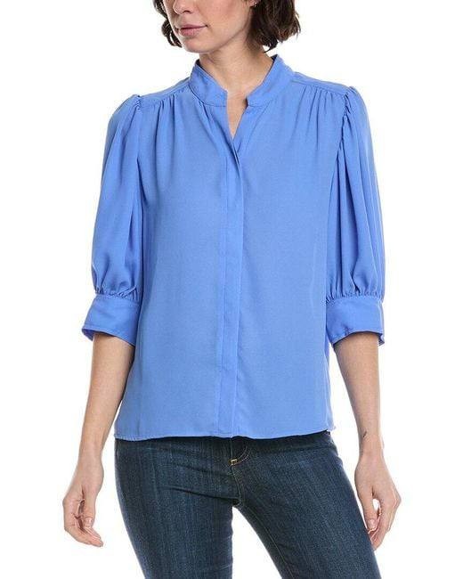 Cece Open Collar 3/4‑Sleeve Top L Blue NWT $69