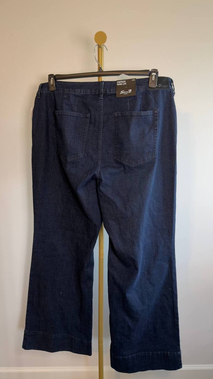 Seven7 Plus Size Pintuck Wide Leg Jeans Cruella Dark Wash 20W NWT $89