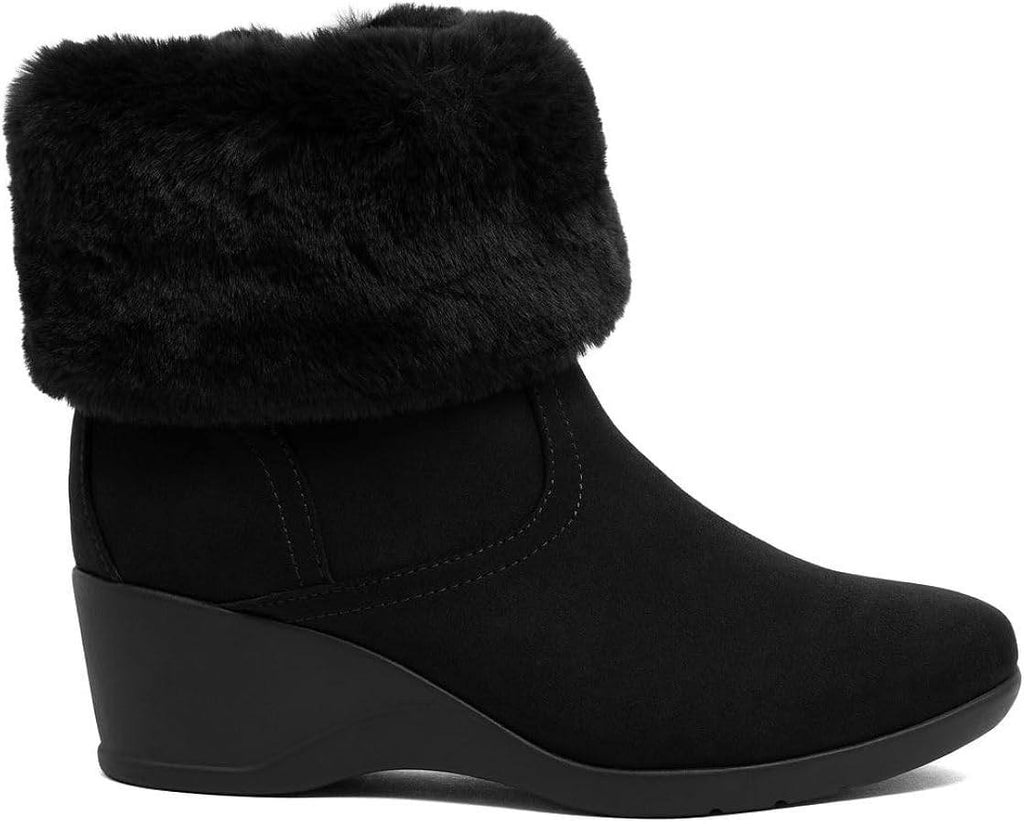 Jones New York Carlyta Cozy Wedge Booties Black 7.5M Microsuede MSRP $89.50 NWB