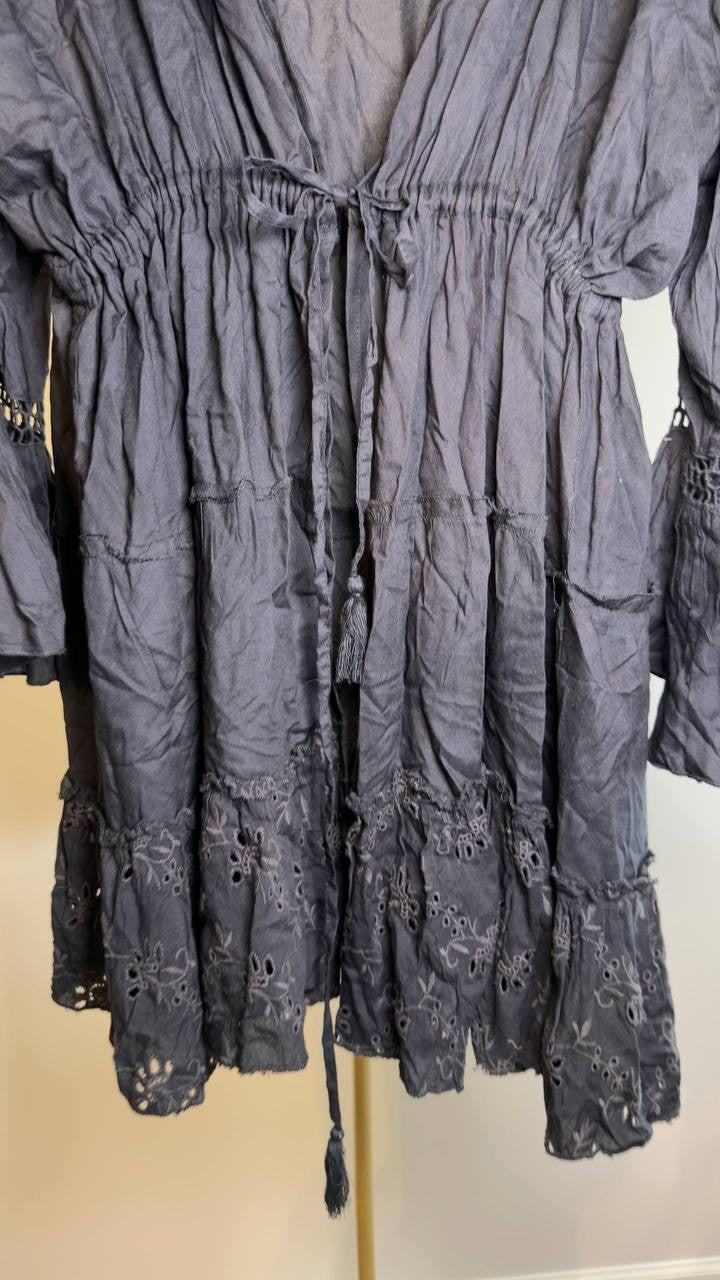 Raviya Lace-Inset Tie-Front Tiered Swim Cover-Up Black 2X NWOT $48