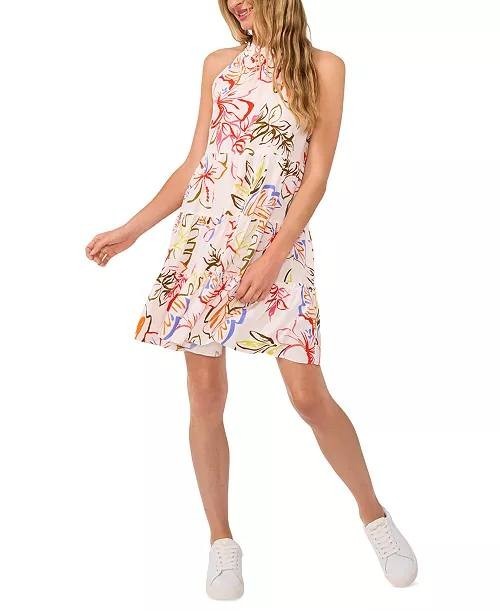 CeCe Dress L Multicolor Tropical Halter Tiered Mini Tie-Back NWT MSRP $79
