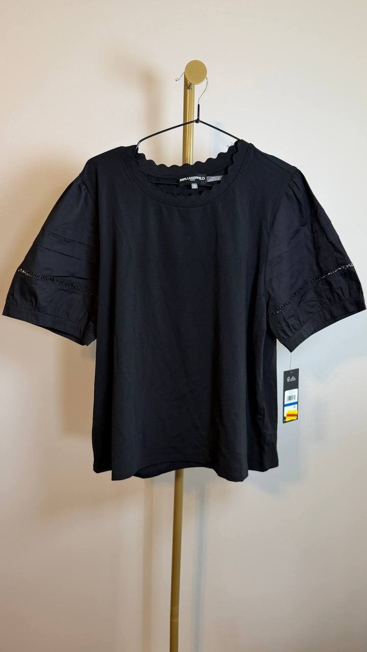 Brand new Karl Lagerfeld  Women’s Logo‑Trim Top. Color: Black. Size XL MSRP: $89