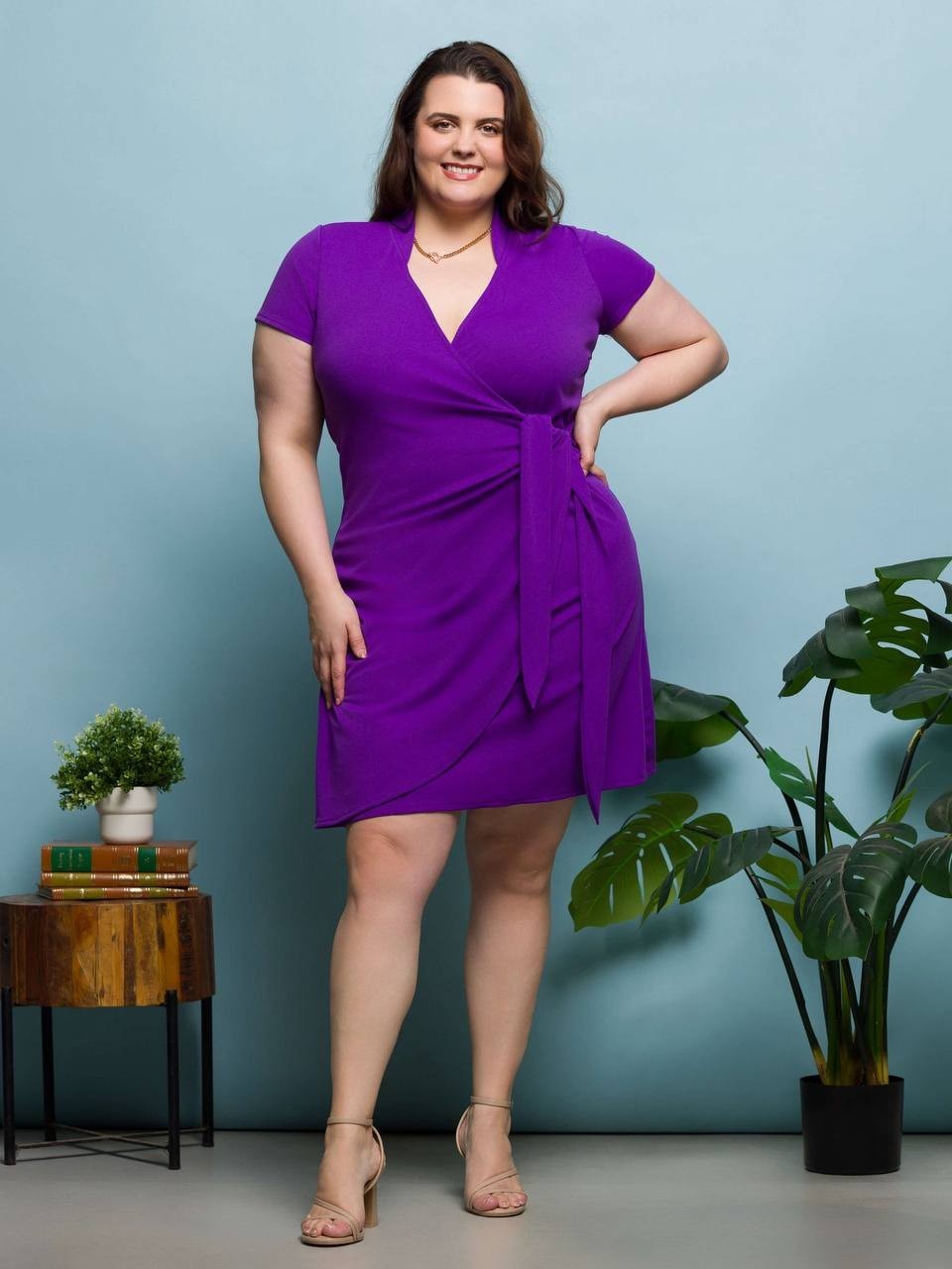 24Seven Comfort Apparel Plus Mandarin Collar Wrap Dress Purple 2X $78 NWT