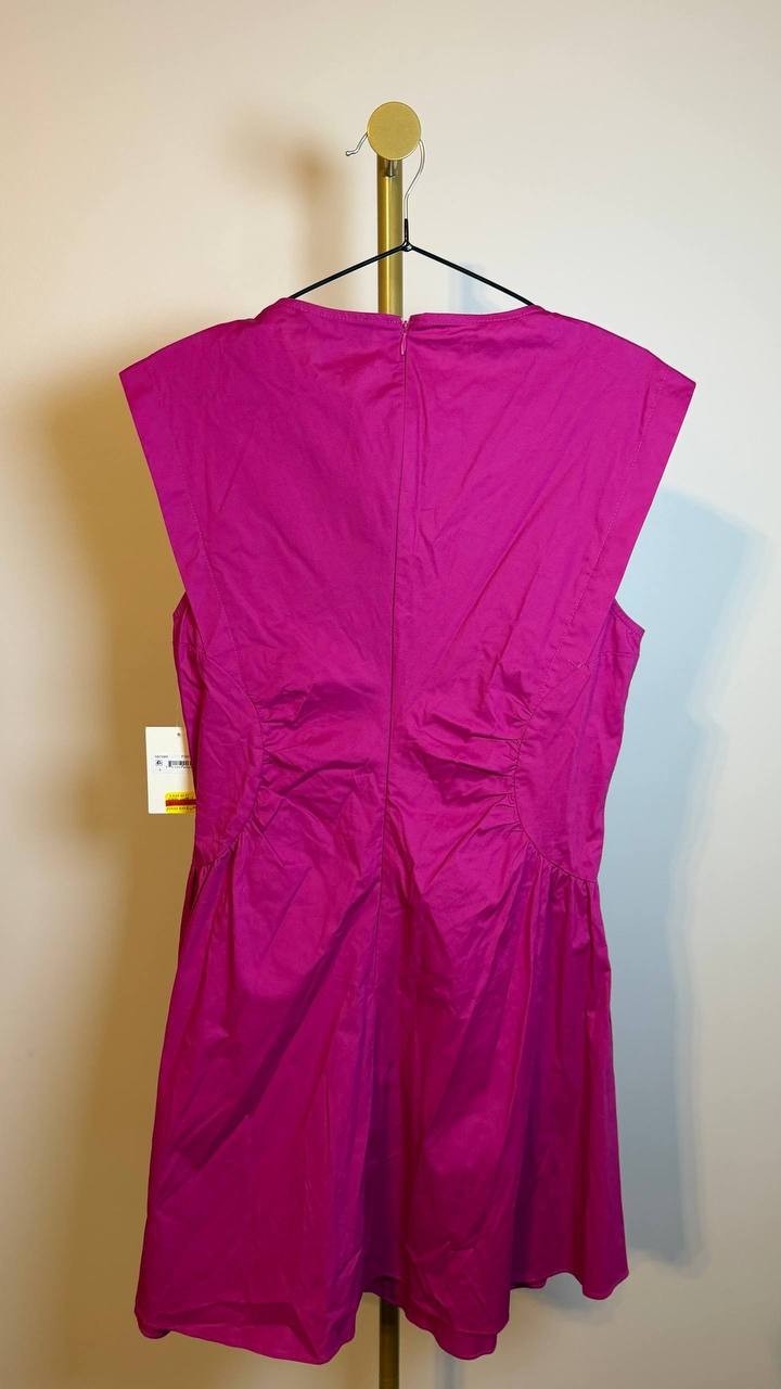 Donna Morgan Gathered-Waist Extended-Shoulder Dress Fuchsia 4 NWT $118