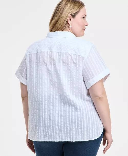 Tommy Hilfiger Plus‑Size Cotton Shadow‑Striped Camp Shirt–White–Size 2X–NWT–$69