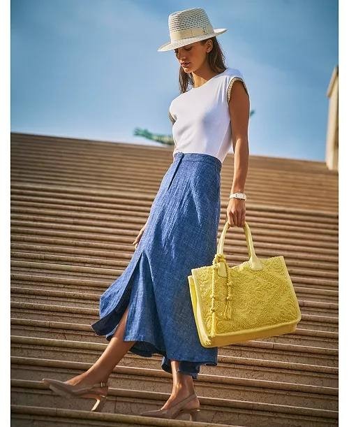 Vince Camuto Linen‑Blend Chambray Midi Skirt – L – NWT – $119