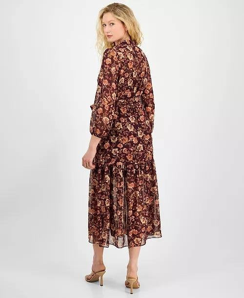 Julia Jordan Floral Chiffon Tie‑Waist 3/4‑Sleeve Dress – Size 14 – NWT – $139
