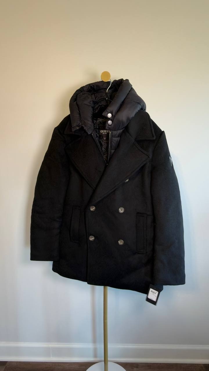 GUESS Men’s Peacoat Removable Nylon Hood Jet Black M NWT $350