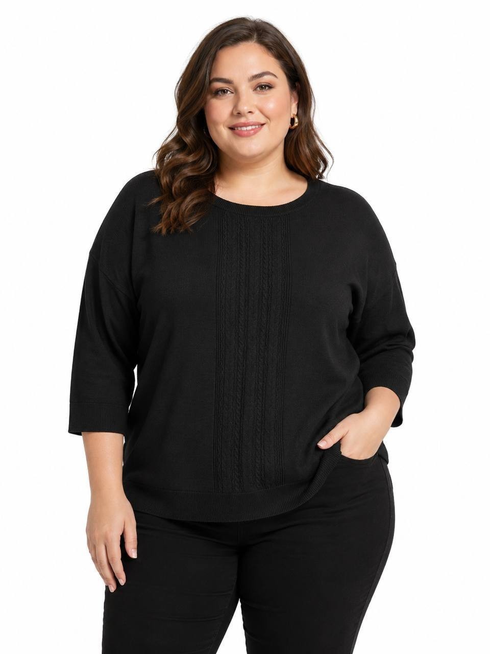 Melissa Paige Lace Front Crewneck Top Black 2X NWT $51.50