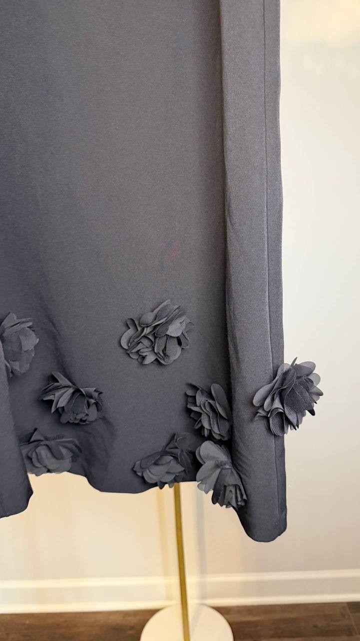 Anne Klein Jewel‑Neck Rosette‑Trim Shift Dress Black 6 NWOT $149