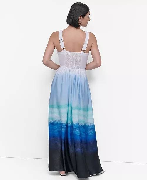 DKNY Maxi Dress Sleeveless Satin Printed Pink XL NWT MSRP $149