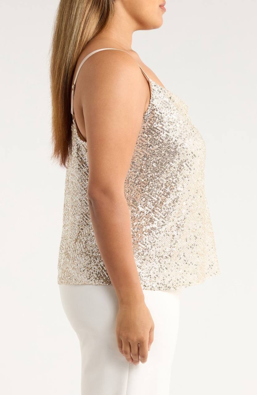 Tahari ASL Sequin Cowl Neck Camisole Nude Silver 2X NWT $79