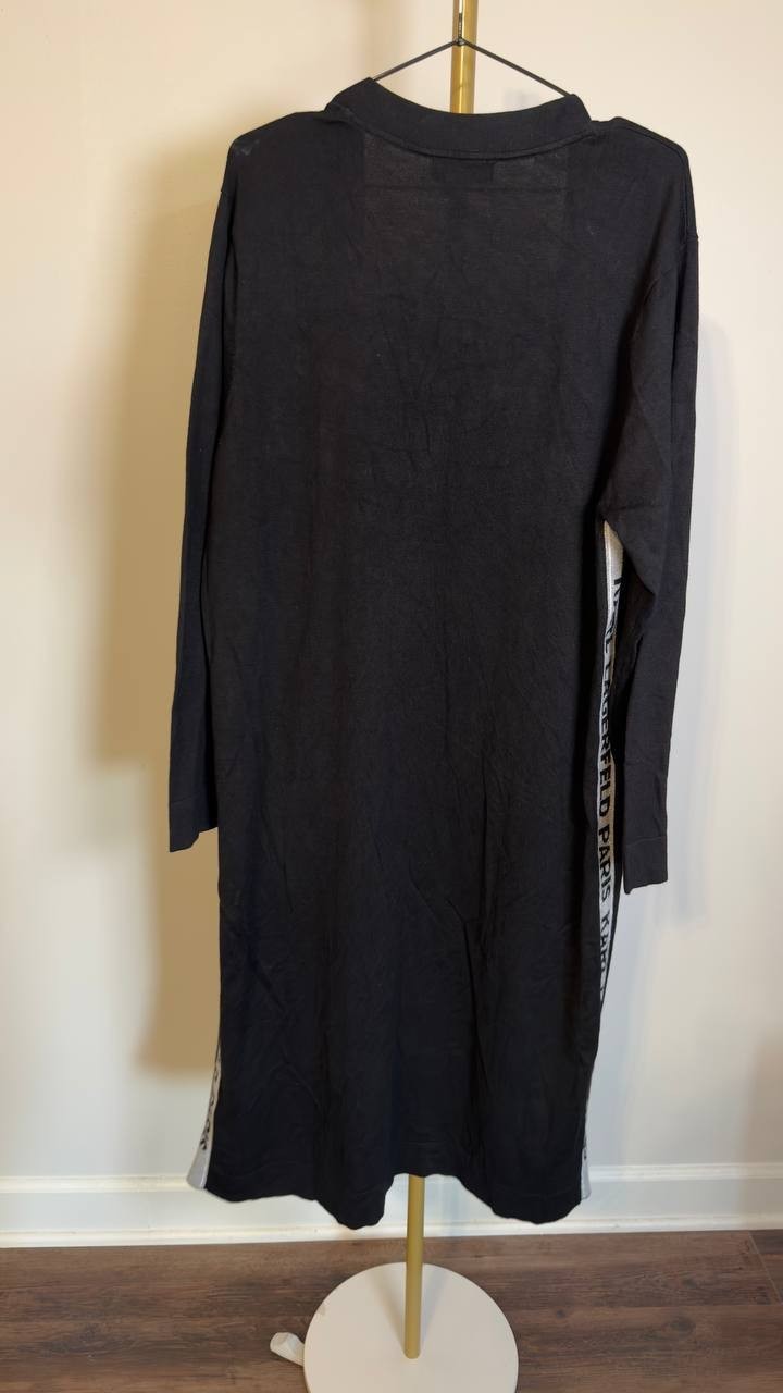Karl Lagerfeld Paris Logo Duster Sweater Black XL NWT Long Open Front $149