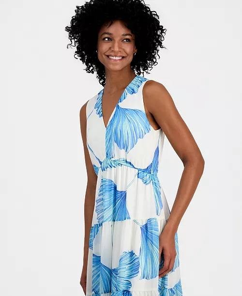 Signature by Robbie Bee Tiered Maxi Dress Cream/Blue 14 NWT $79