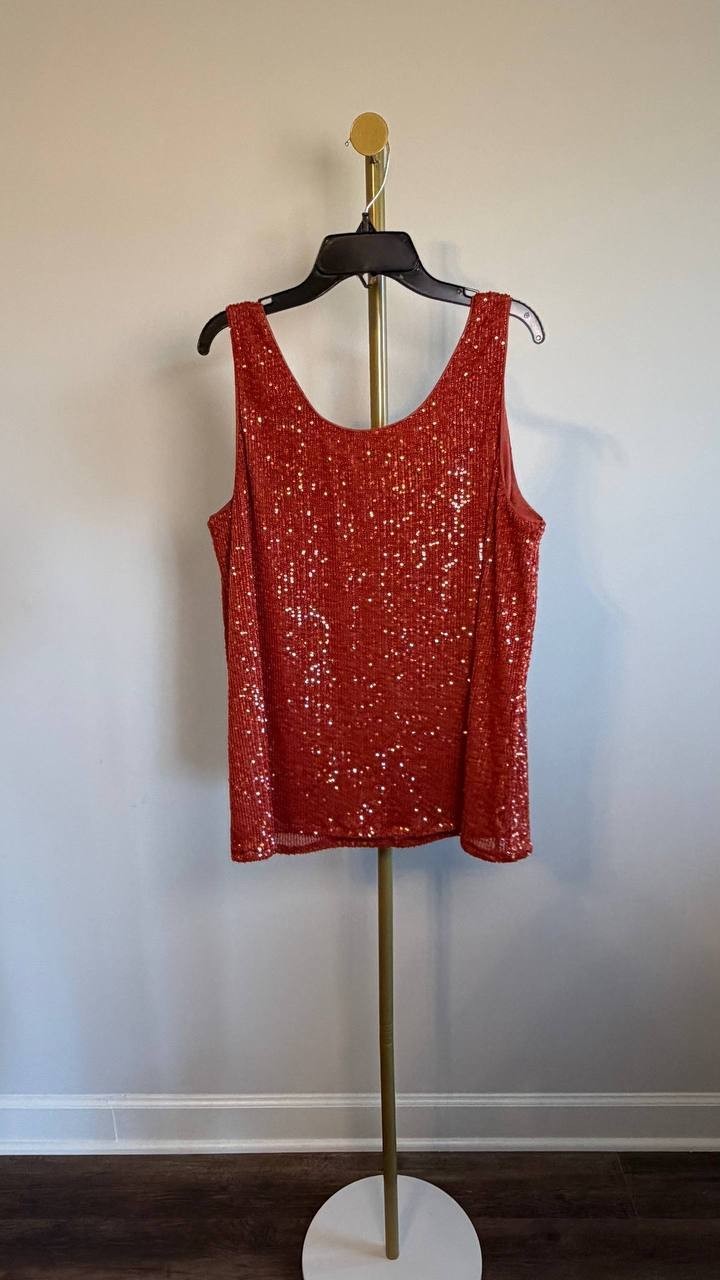 Anne Klein Sequin Double‑Scoop Sleeveless Tank Red L NWT $69